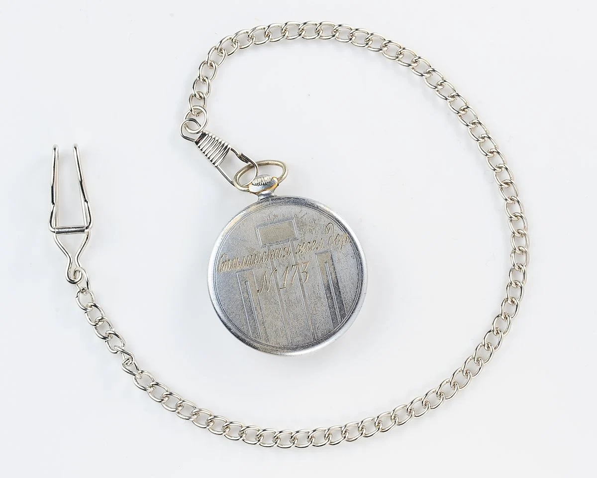 Excellent Molnija open face vintage Soviet pocket watch, 2nd quarter of 1951, Stalin's railway!