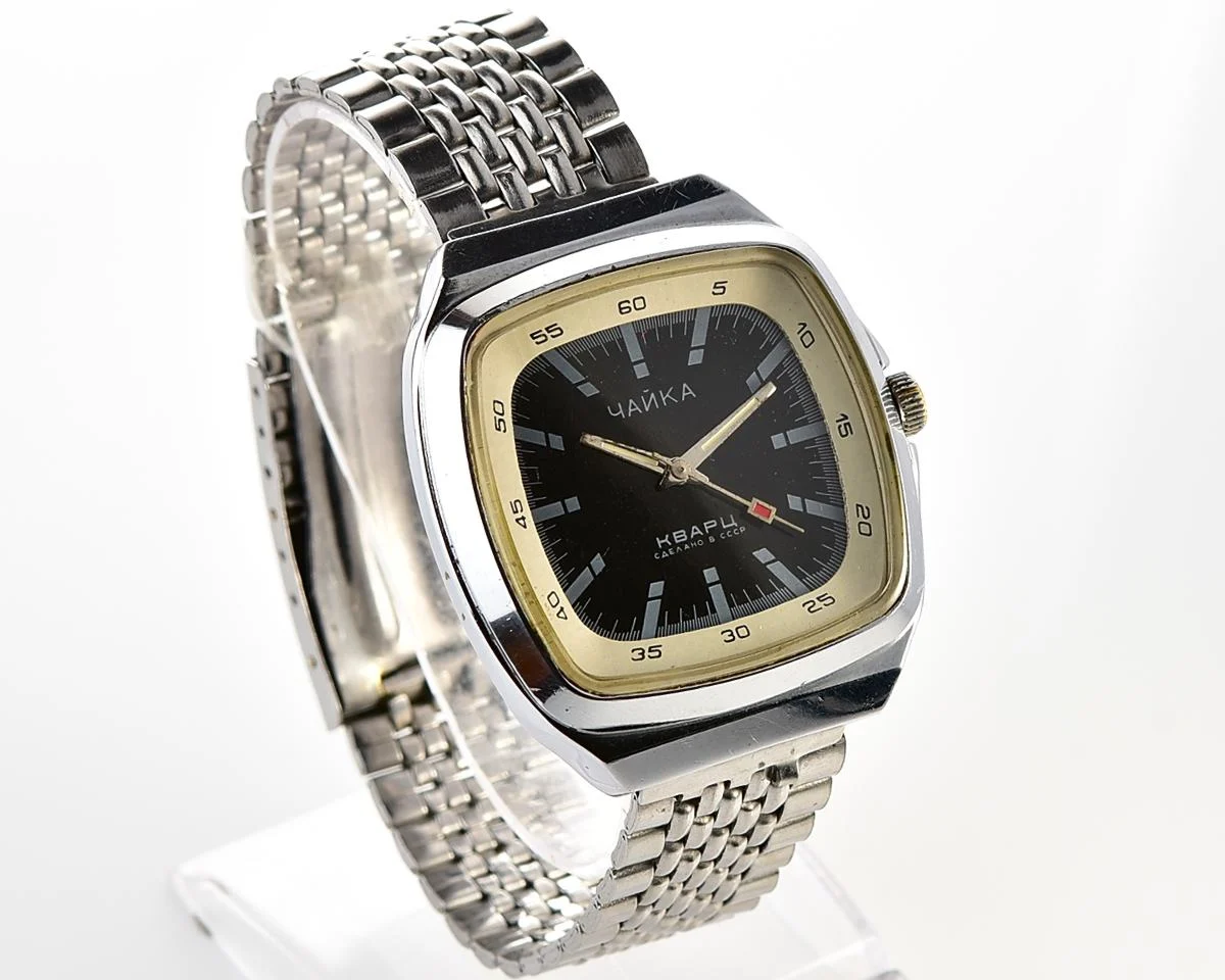 Vintage Chaika black dial Soviet quartz watch