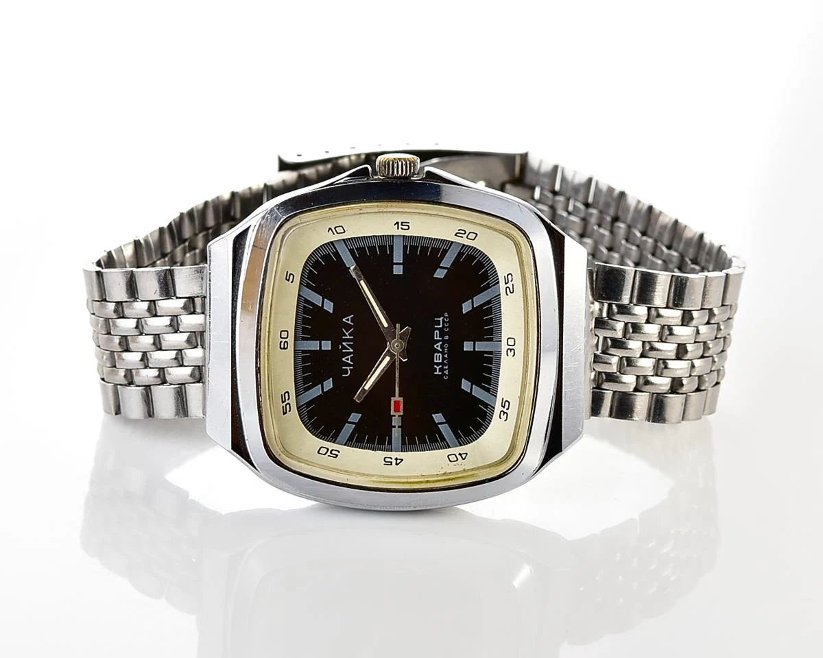 Vintage Chaika black dial Soviet quartz watch