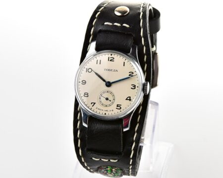 Excellent soviet POBEDA from 1955 + exquisite Sturmanskie compass leather strap!