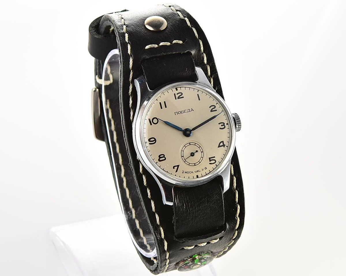 Excellent Soviet Pobeda from 1955 + exquisite Sturmanskie compass leather strap!