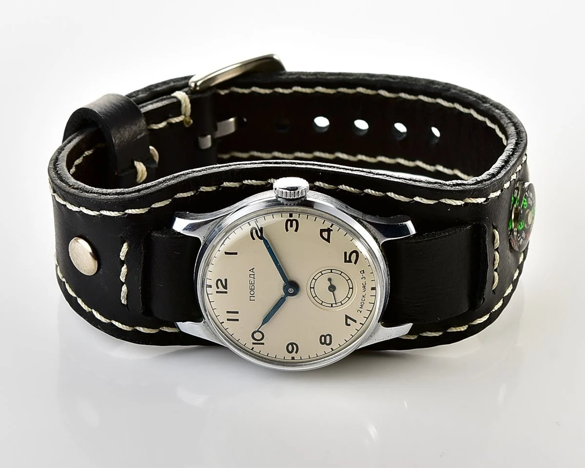 Excellent Soviet Pobeda from 1955 + exquisite Sturmanskie compass leather strap!