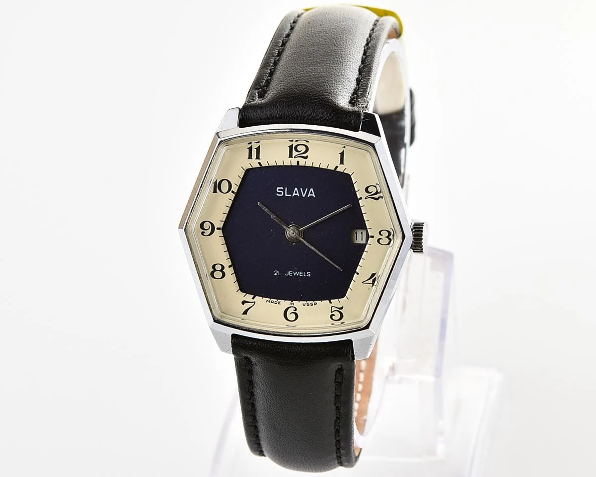 Excellent hexagonal Slava Soviet mechanical vintage watch
