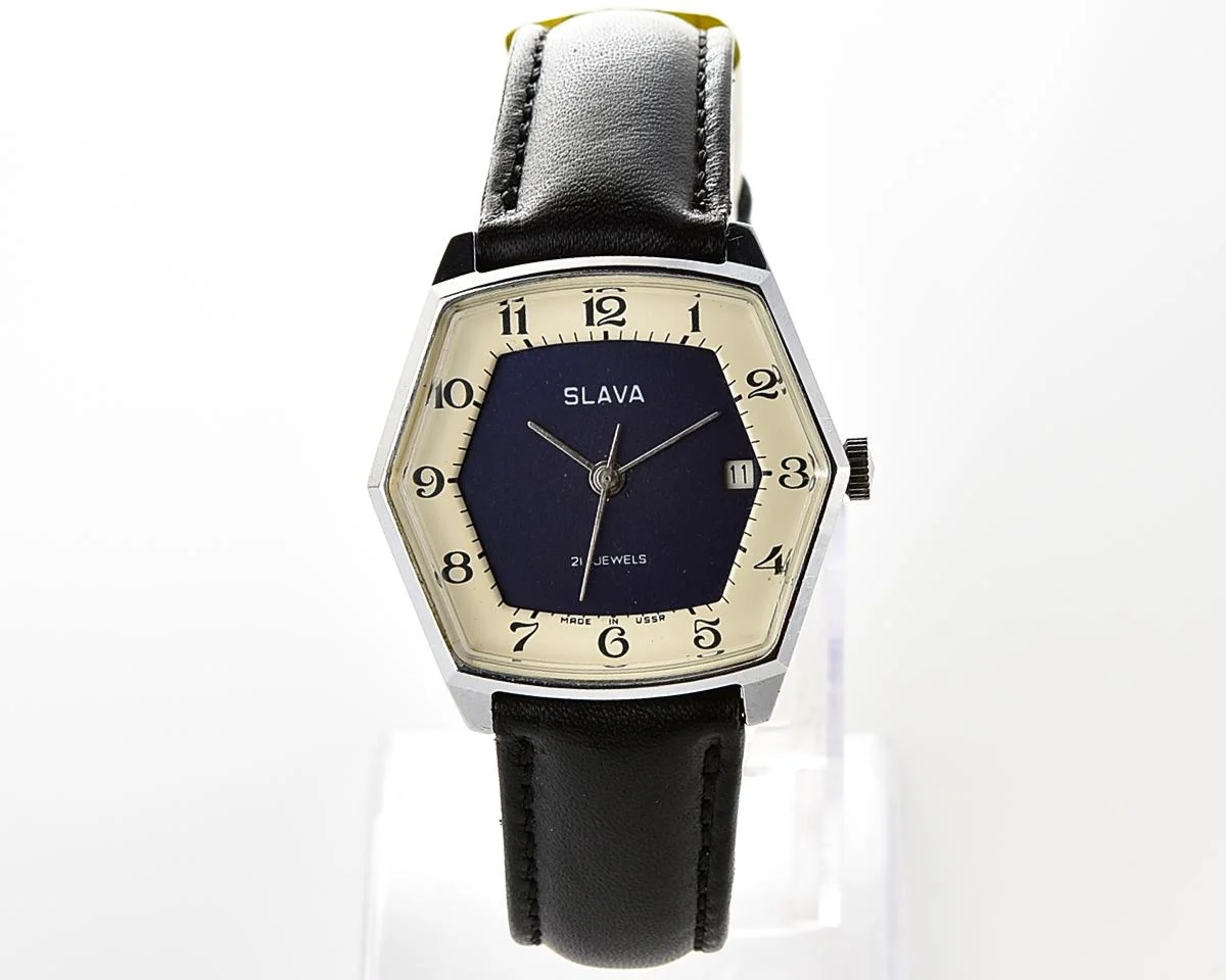 Excellent hexagonal Slava Soviet mechanical vintage watch