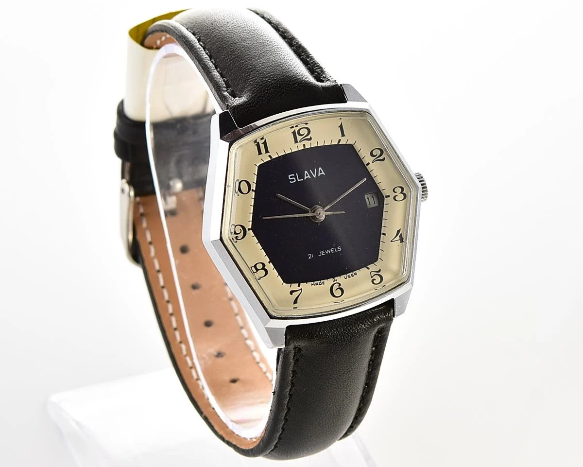 Excellent hexagonal Slava Soviet mechanical vintage watch