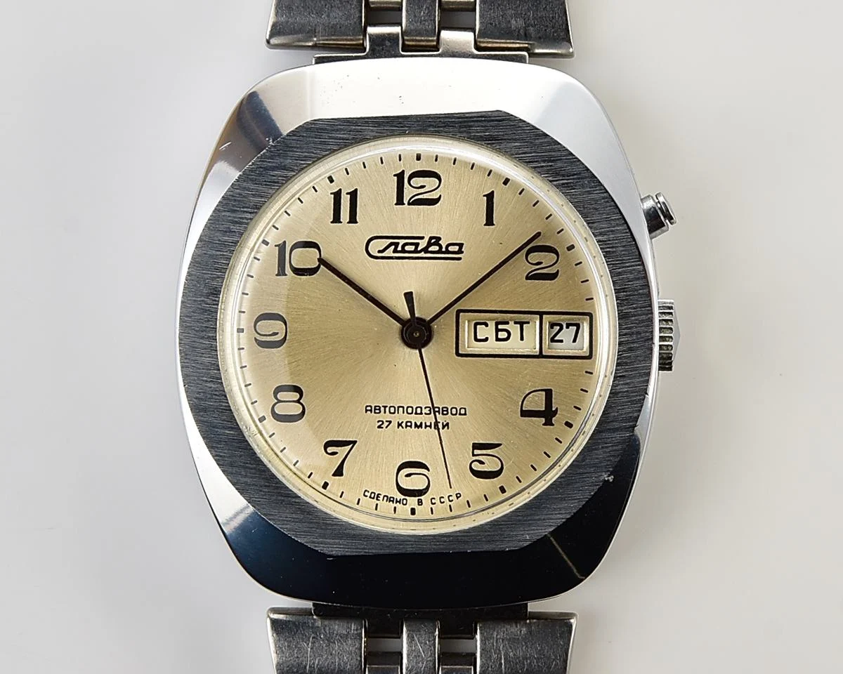 Large Soviet Slava vintage watch with automatic self-winding mechanical movement