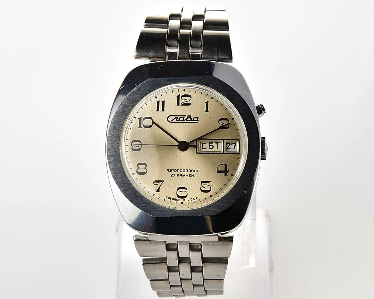 Large Soviet Slava vintage watch with automatic self-winding mechanical movement
