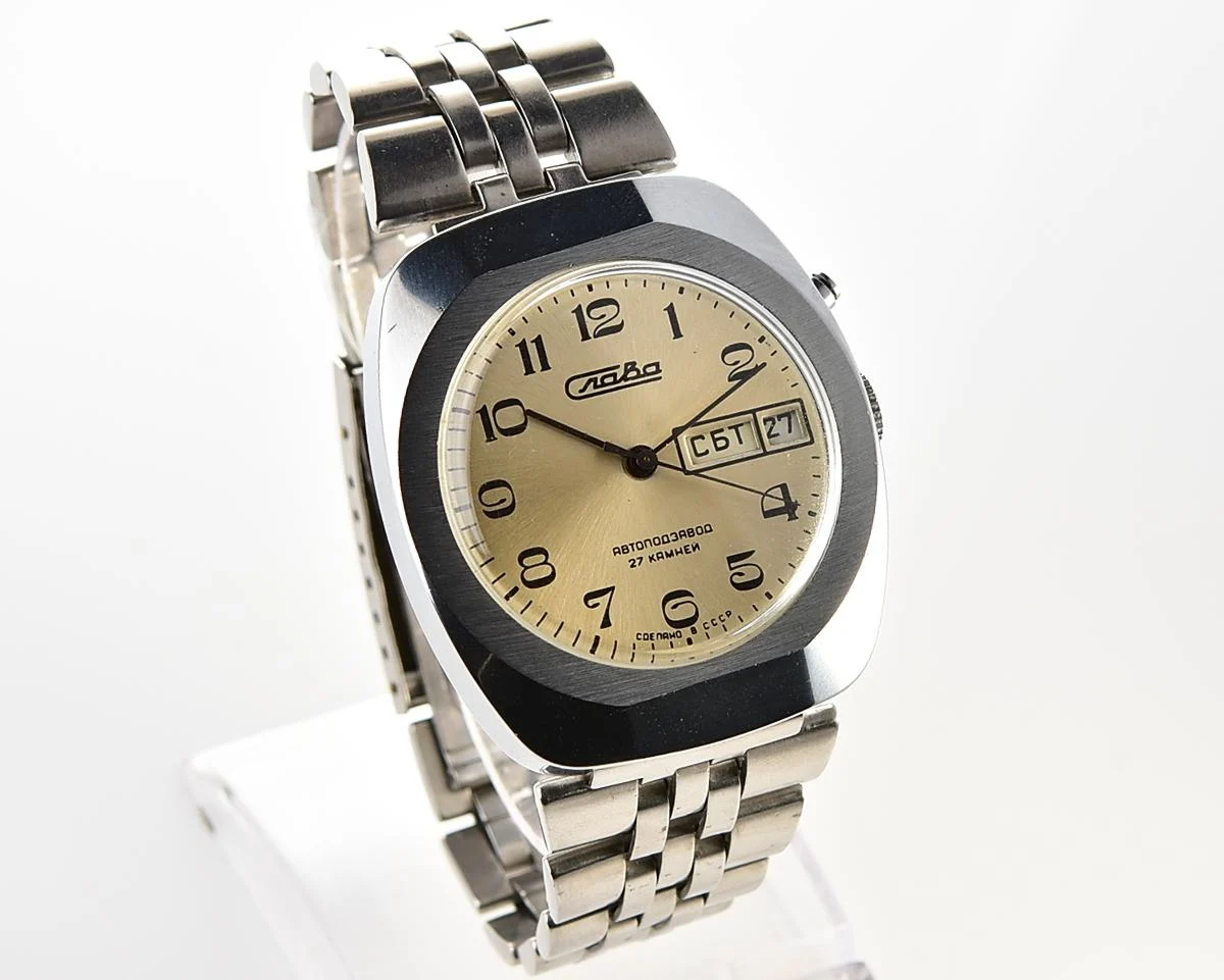 Large Soviet Slava vintage watch with automatic self-winding mechanical movement