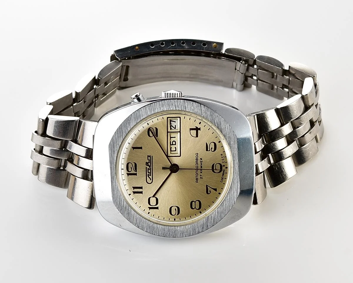 Large Soviet Slava vintage watch with automatic self-winding mechanical movement