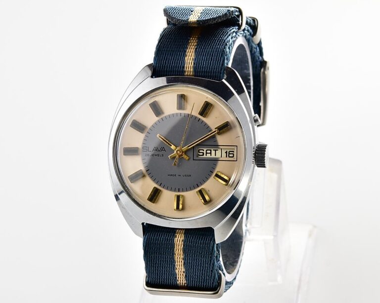 Slava soviet mechanical vintage watch with duo-tone dial