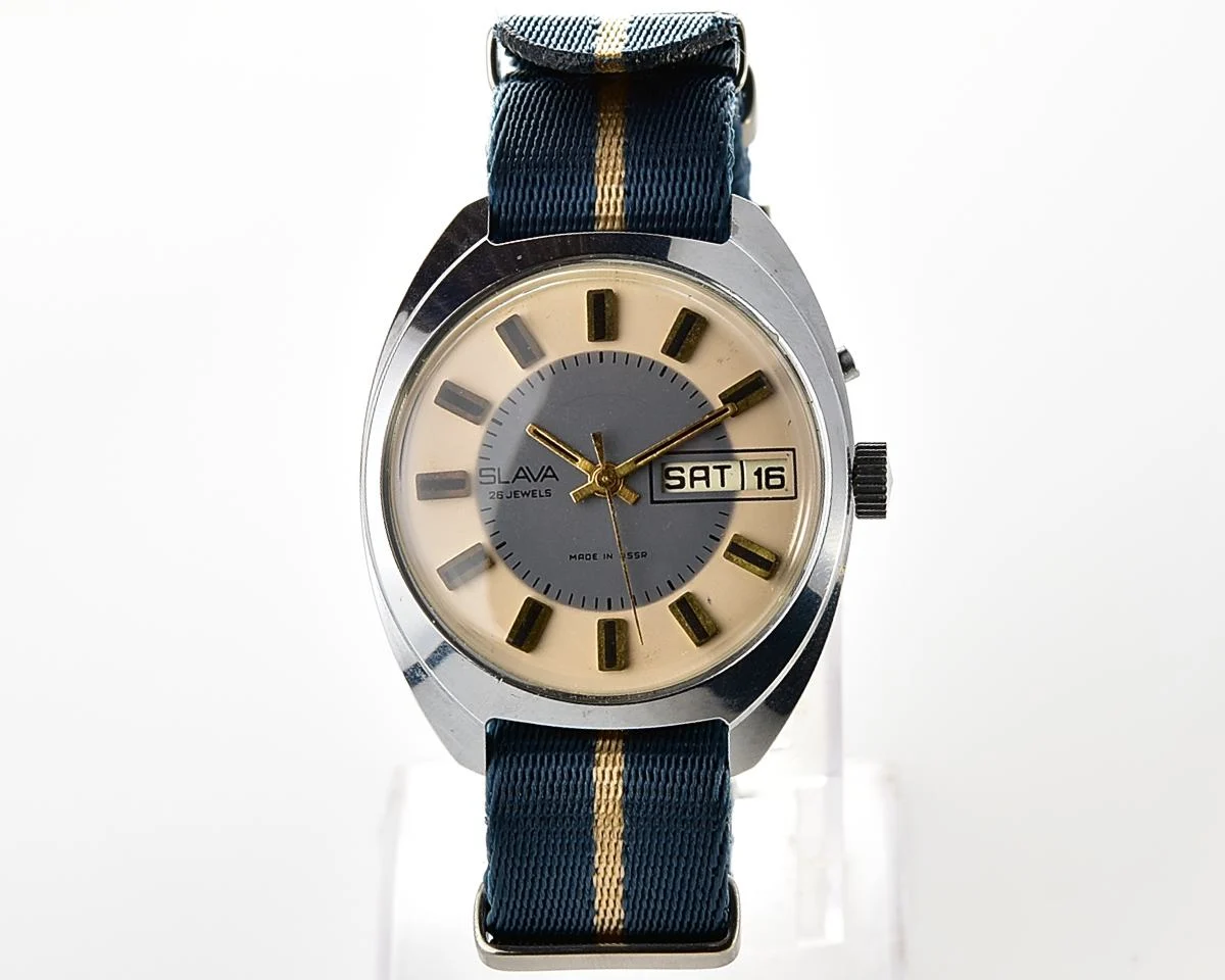 Slava Soviet mechanical vintage watch with duo-tone dial