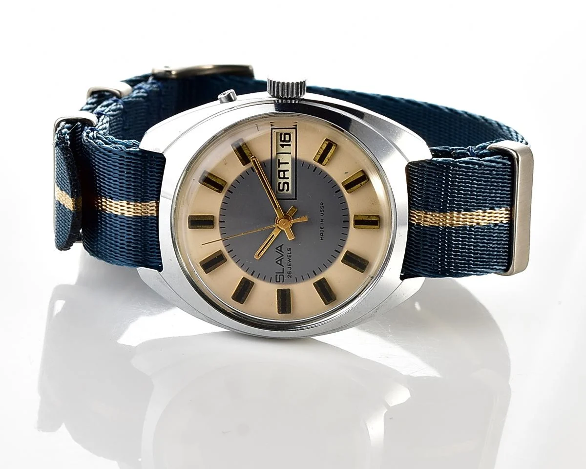 Slava Soviet mechanical vintage watch with duo-tone dial