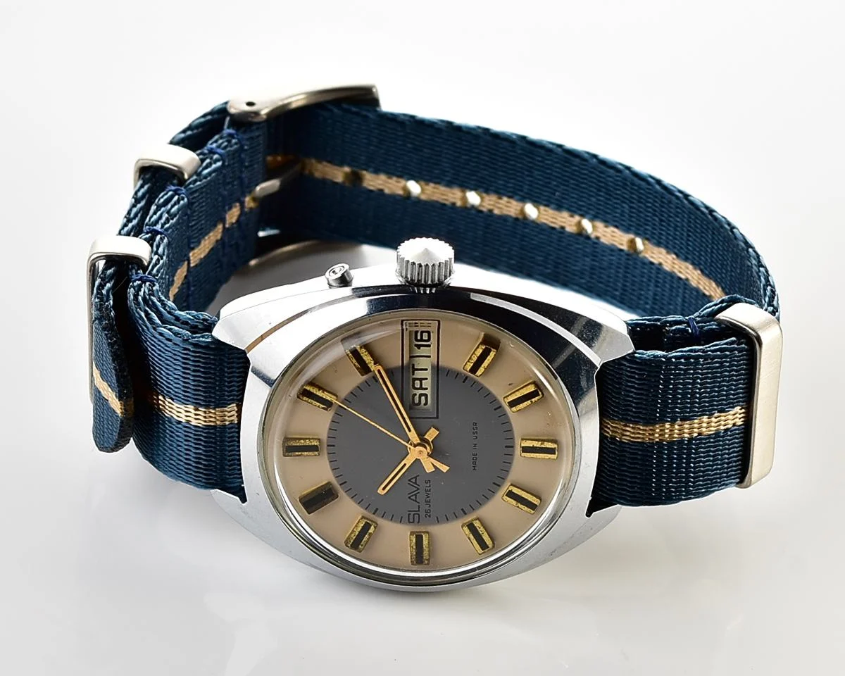 Slava Soviet mechanical vintage watch with duo-tone dial