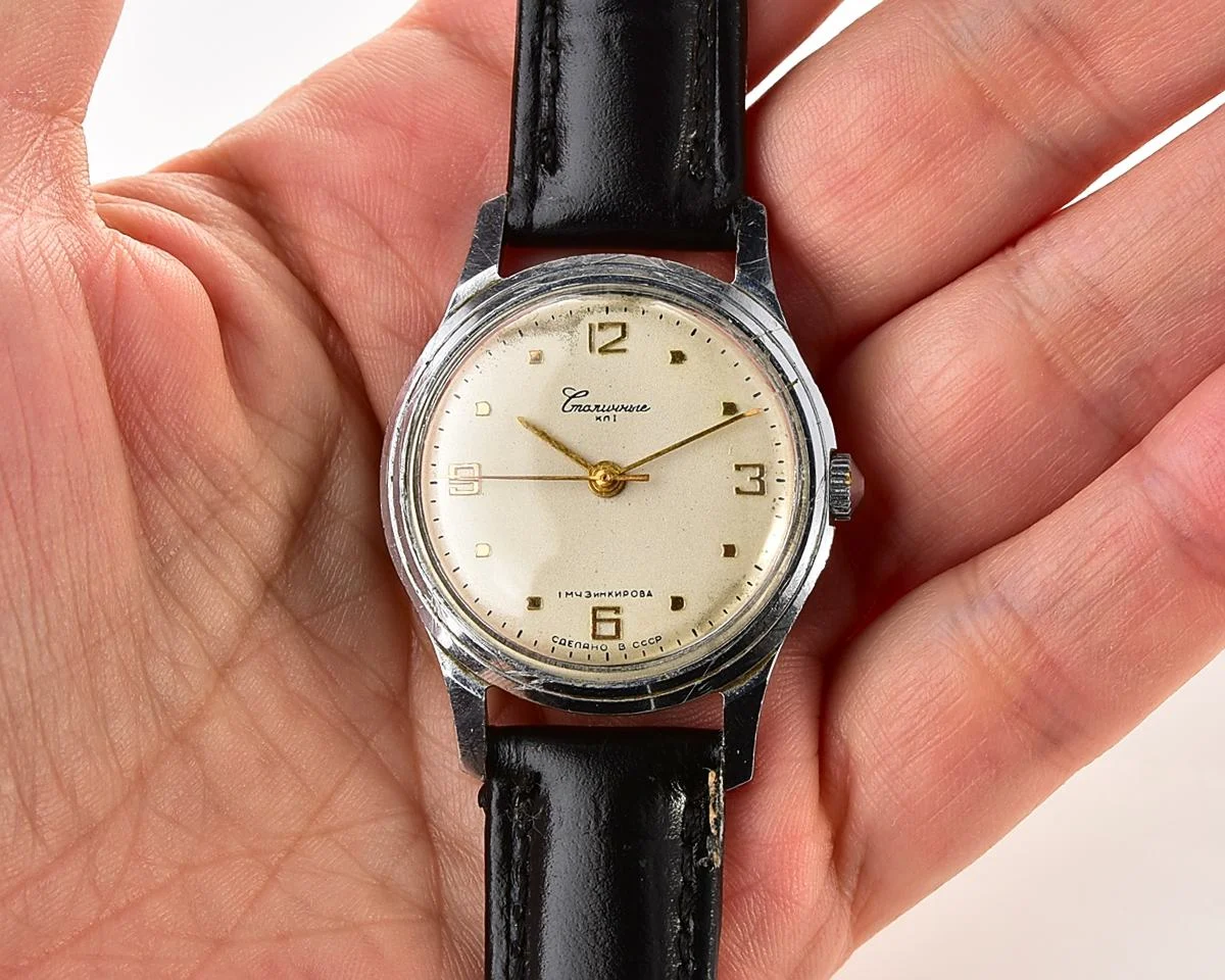 Excellent vintage Stolichnie Soviet wristwatch with original box and passport - 1st Moskow Watch Factory