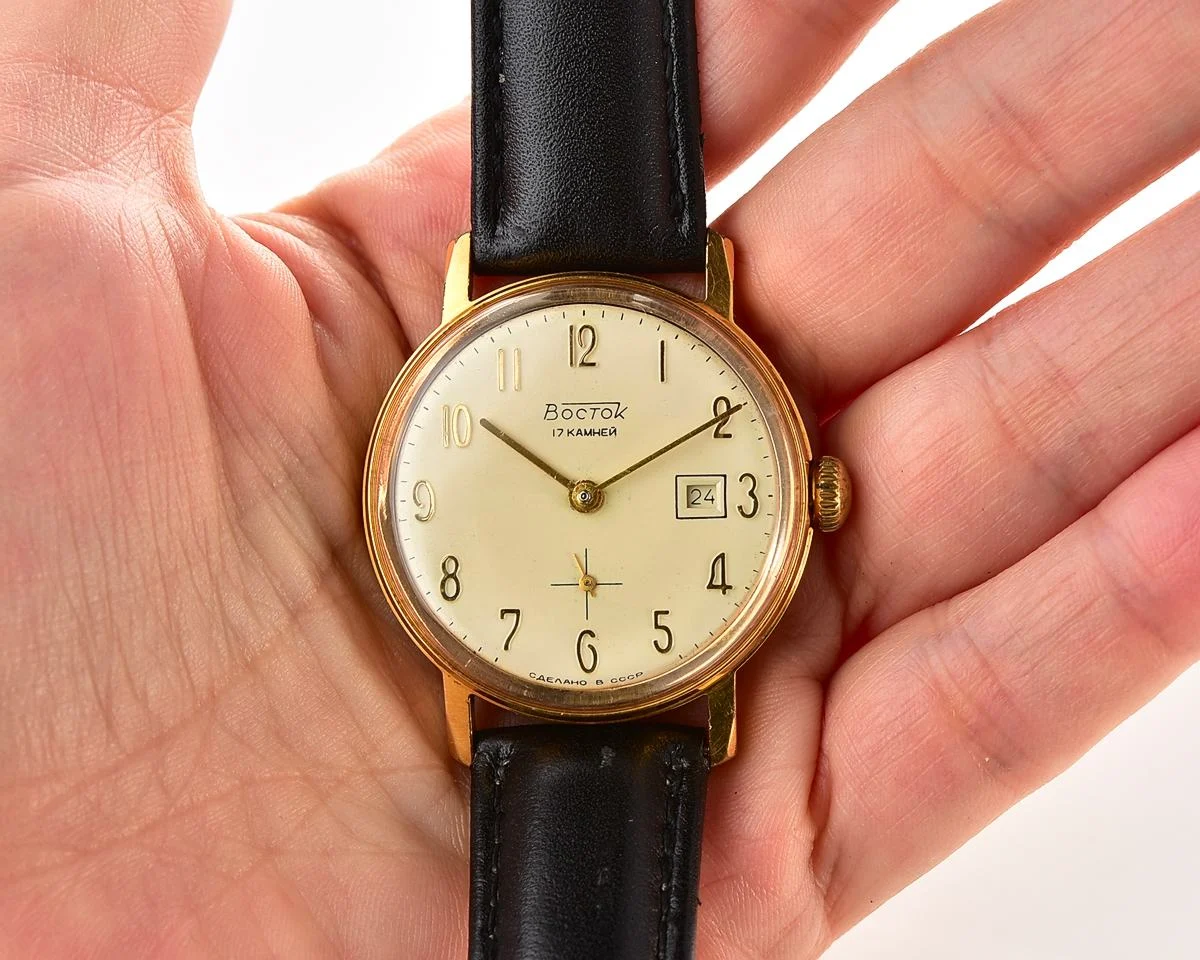 Excellent vintage Soviet Wostok (Vostok) mechanical gold-plated wrist watch