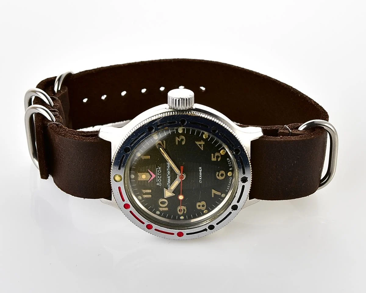 Vostok Amphibia mechanical watch + genuine leather NATO Commander strap!