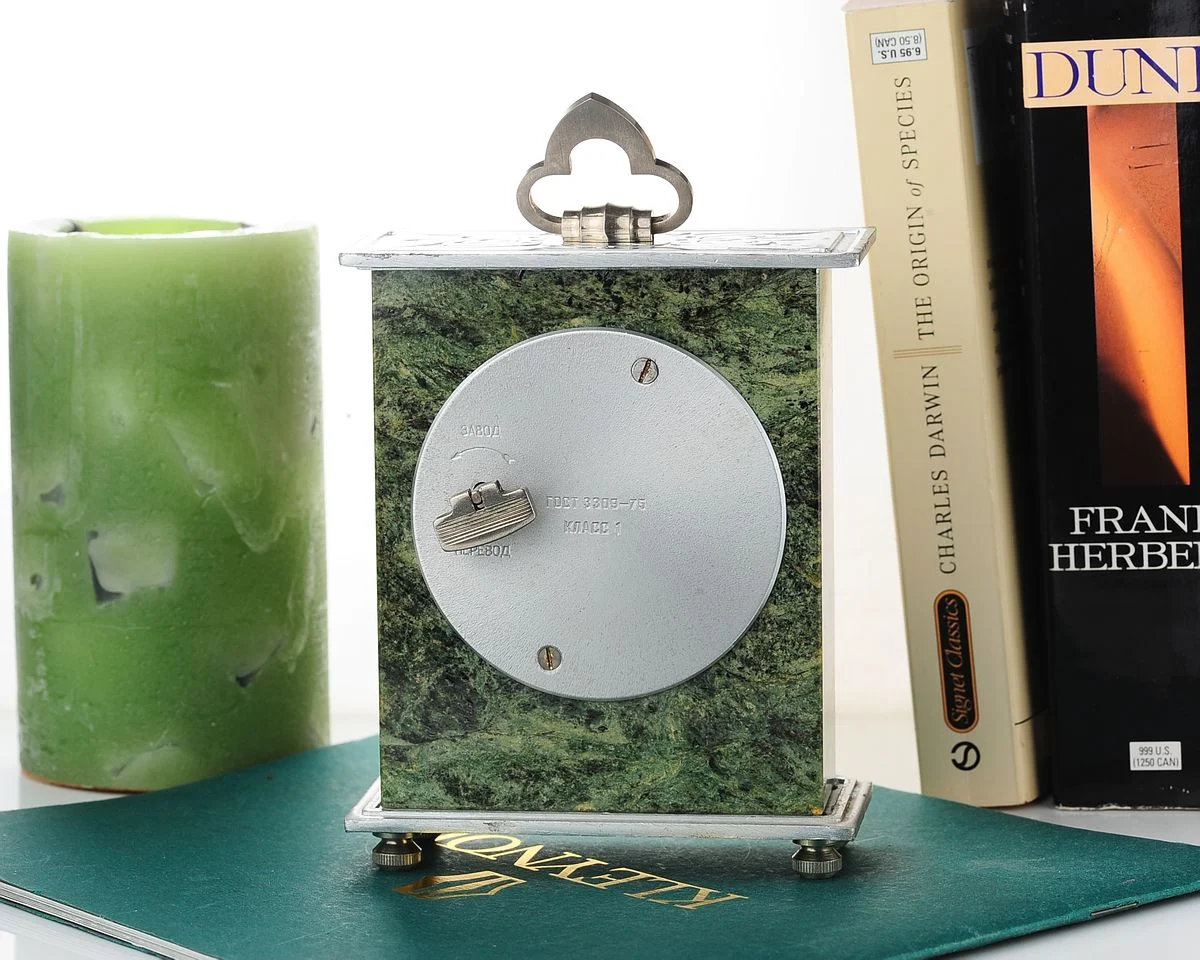 Vintage Molnija grey marble mechanical table clock with 12 days power reserve!