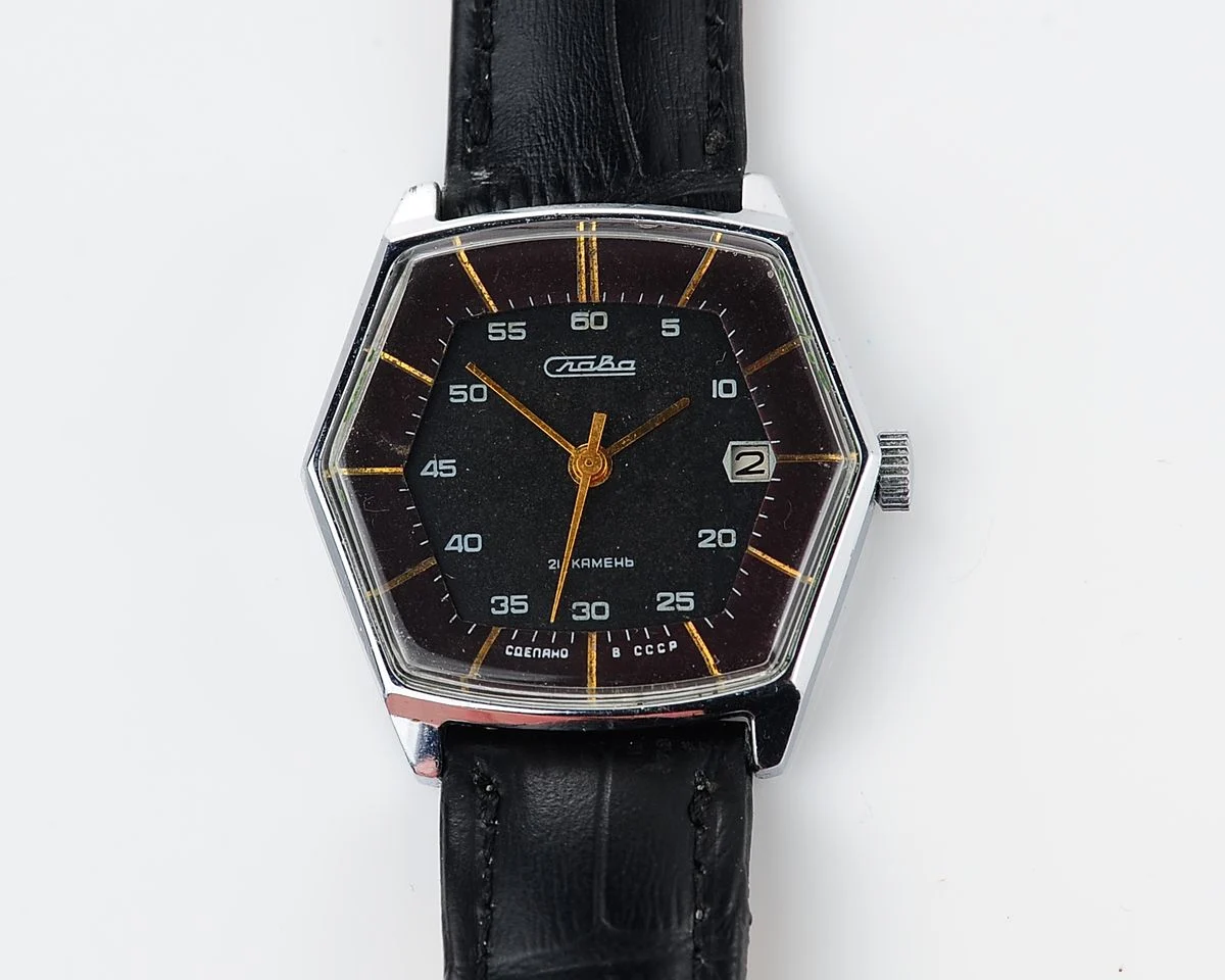 Hexagonal Slava Soviet mechanical vintage watch