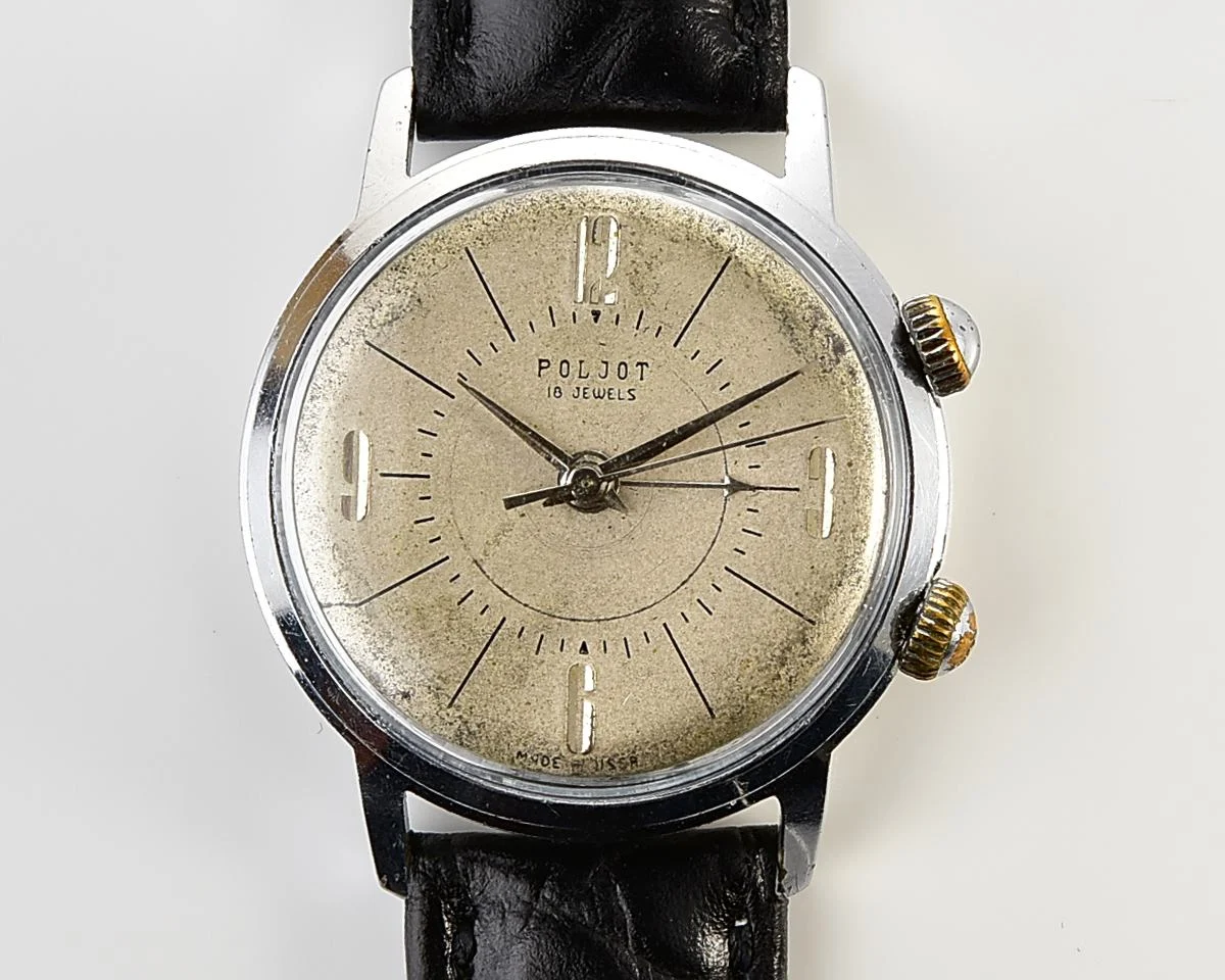 Vintage Soviet mechanical watch Poljot with cream dial & alarm clock function