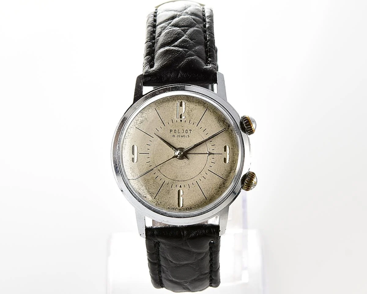 Vintage Soviet mechanical watch Poljot with cream dial & alarm clock function