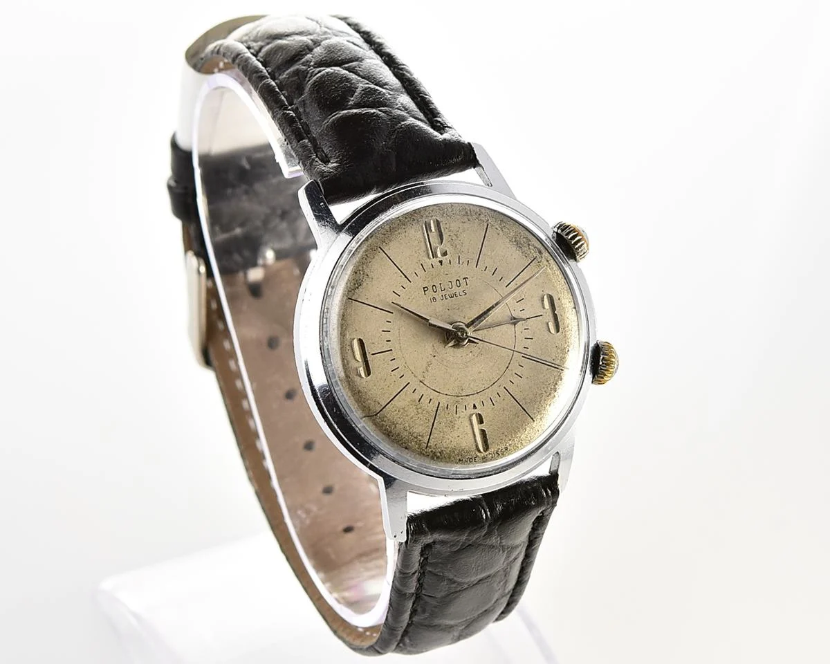Vintage Soviet mechanical watch Poljot with cream dial & alarm clock function