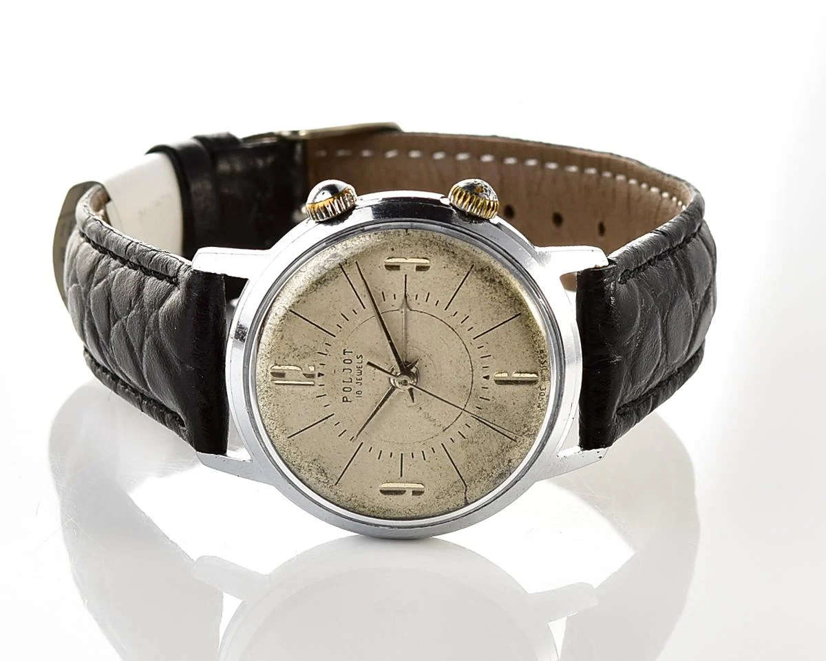 Vintage Soviet mechanical watch Poljot with cream dial & alarm clock function
