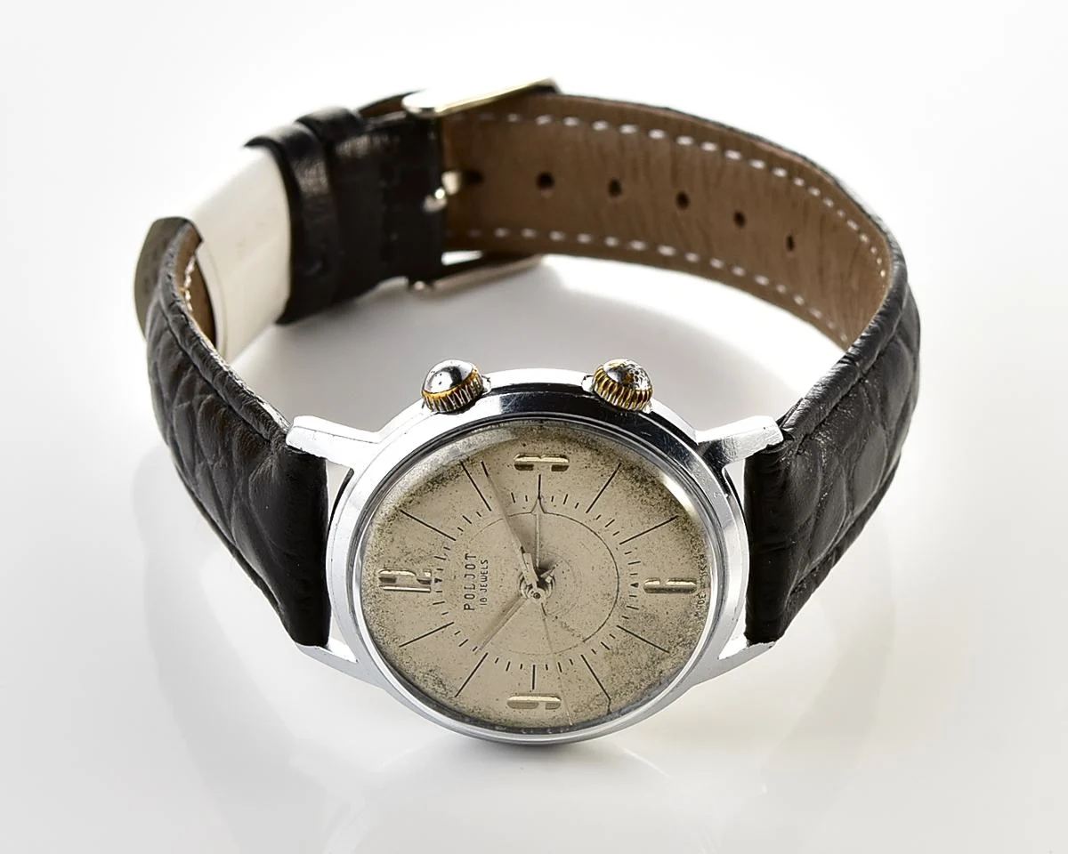 Vintage Soviet mechanical watch Poljot with cream dial & alarm clock function