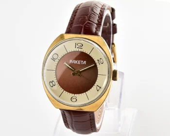 Soviet Raketa vintage gold-plated mechanical watch with bi-color dial - with engraved back