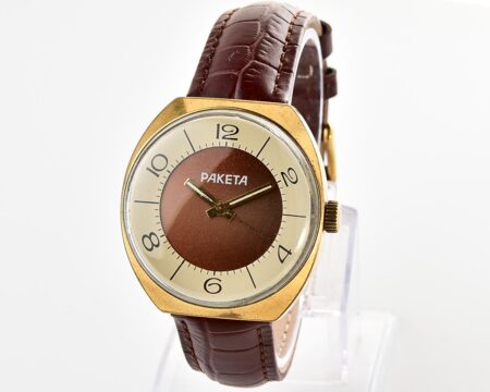 Soviet Raketa vintage gold-plated mechanical watch with bi-color dial - with engraved back