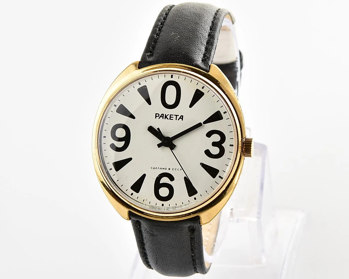 Soviet mechanical gold-plated watch Raketa "big zero"