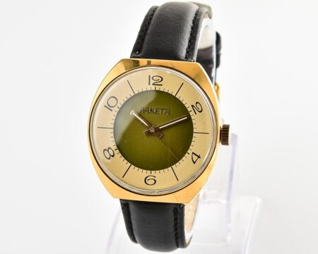 Excellent soviet Raketa vintage gold-plated mechanical watch with bi-color dial