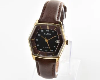 Hexagonal Slava Soviet gold-plated mechanical vintage watch