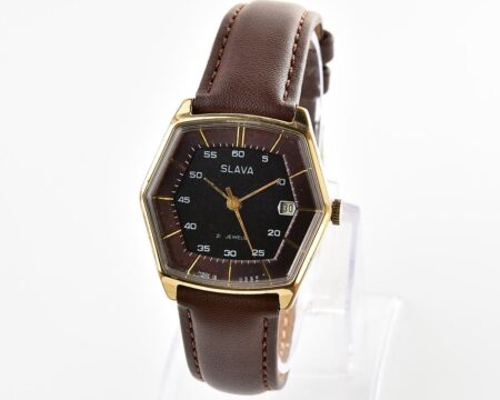 Hexagonal Slava soviet gold-plated mechanical vintage watch