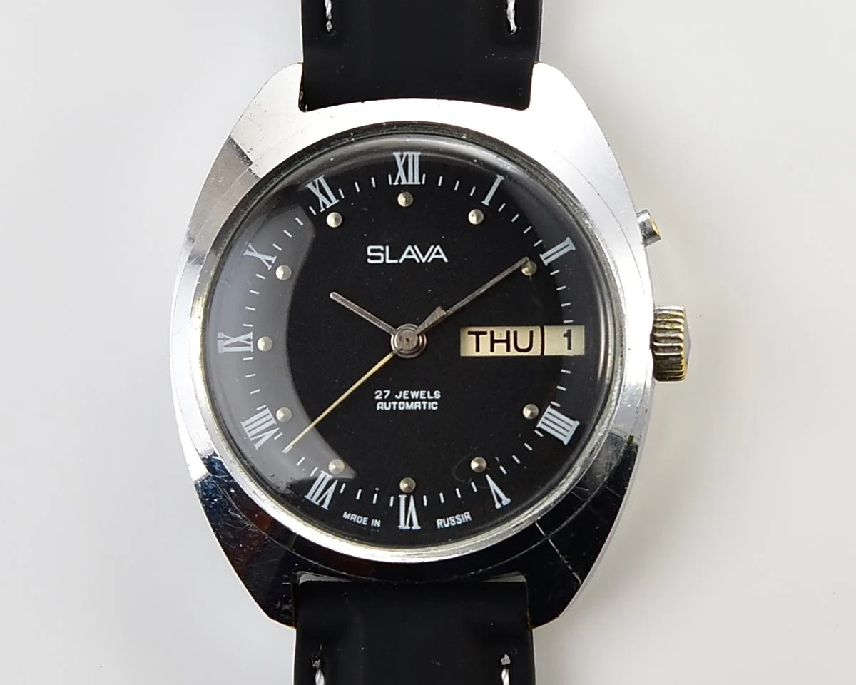 Slava Soviet mechanical vintage watch with automatic self-winding movement