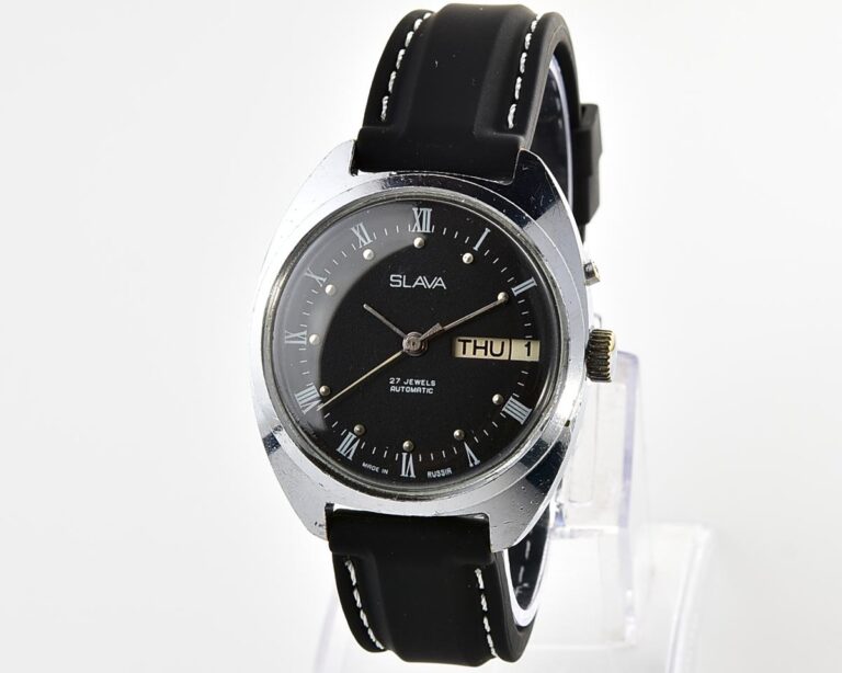 Slava soviet mechanical vintage watch with automatic self-winding movement