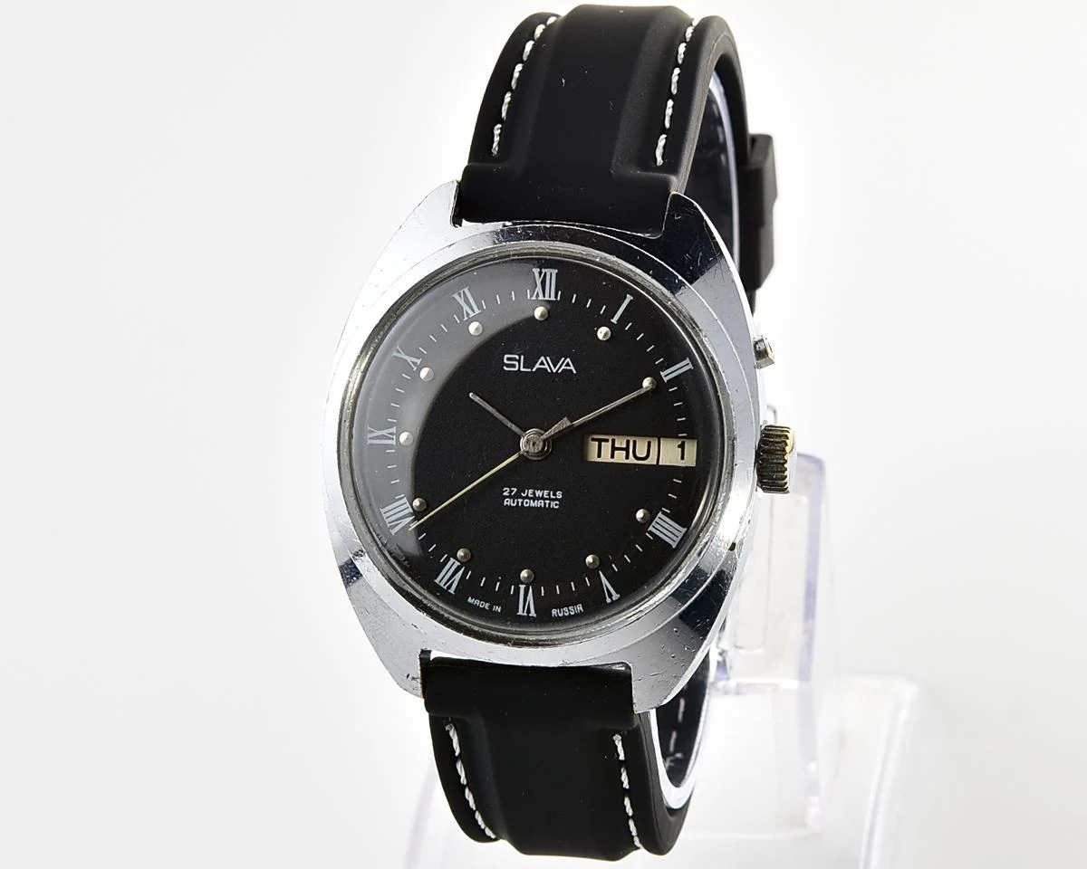 Slava Soviet mechanical vintage watch with automatic self-winding movement
