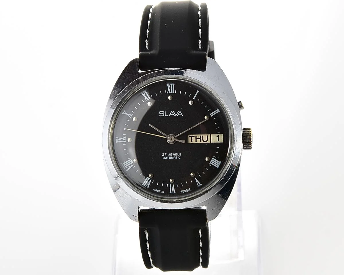 Slava Soviet mechanical vintage watch with automatic self-winding movement