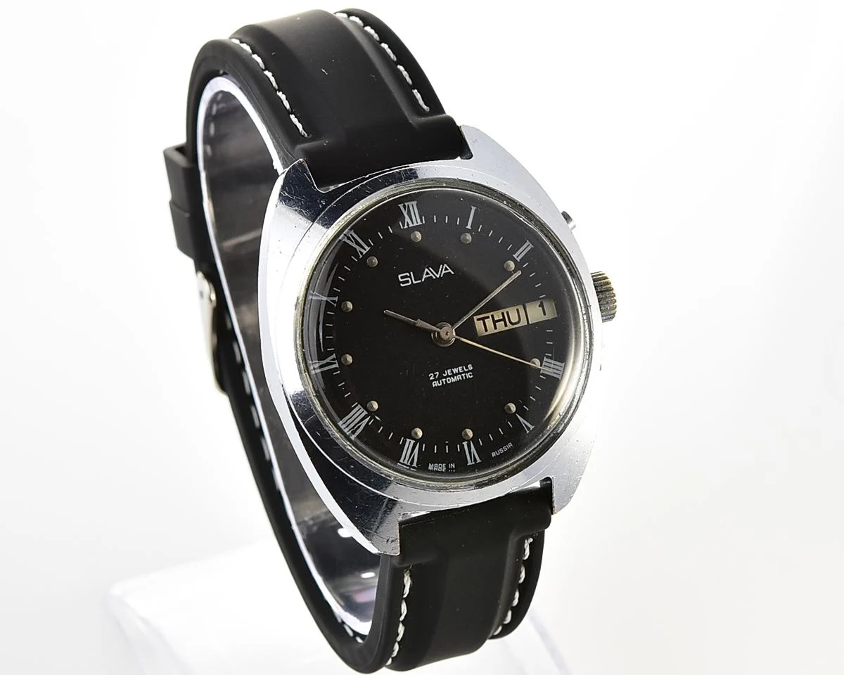 Slava Soviet mechanical vintage watch with automatic self-winding movement