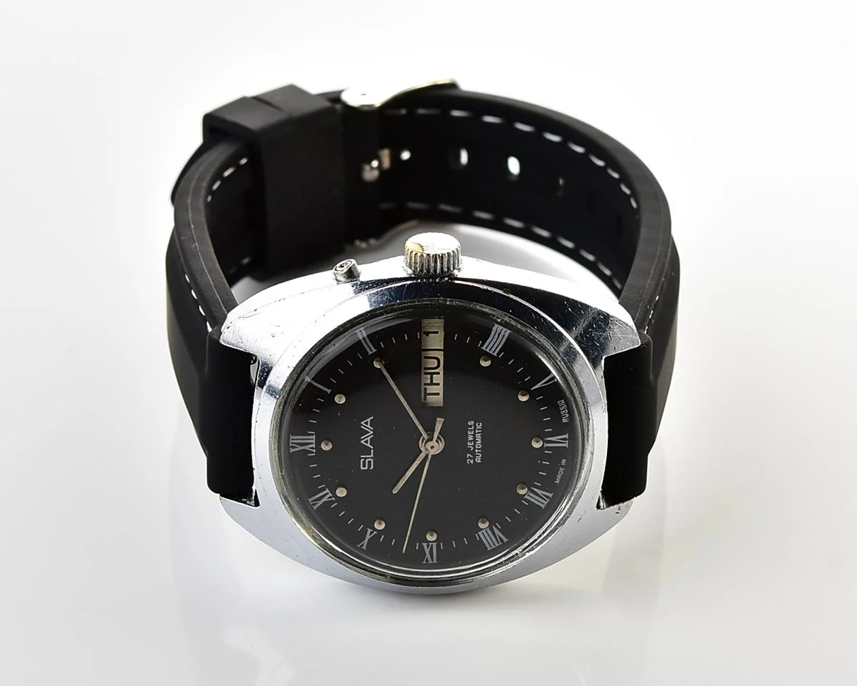 Slava Soviet mechanical vintage watch with automatic self-winding movement