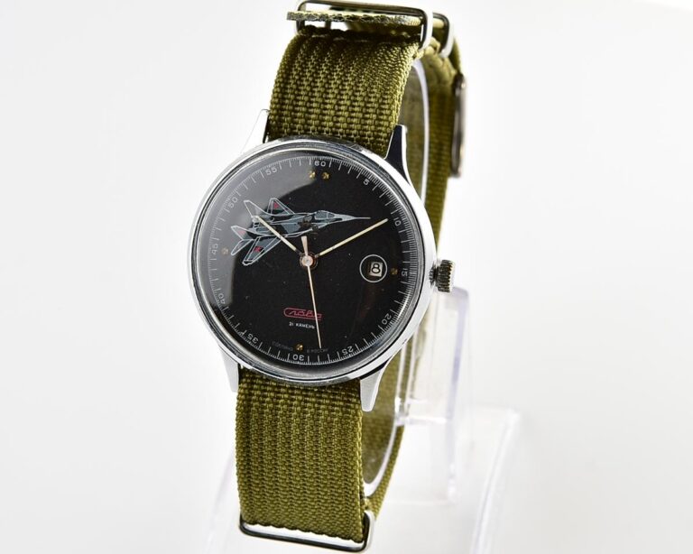 Soviet Slava mechanical vintage watch with MIG aircraft!