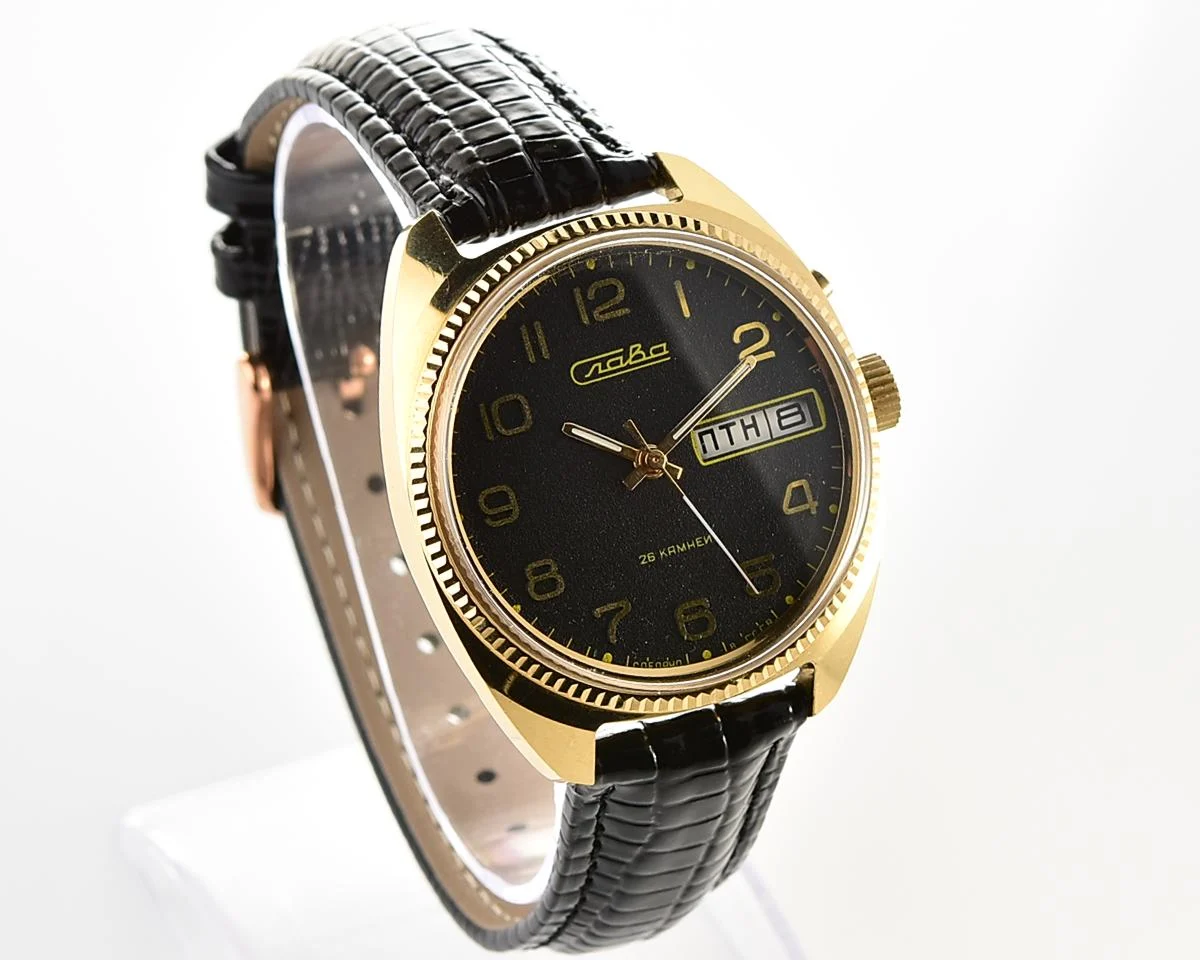 Slava Soviet gold-plated mechanical vintage watch
