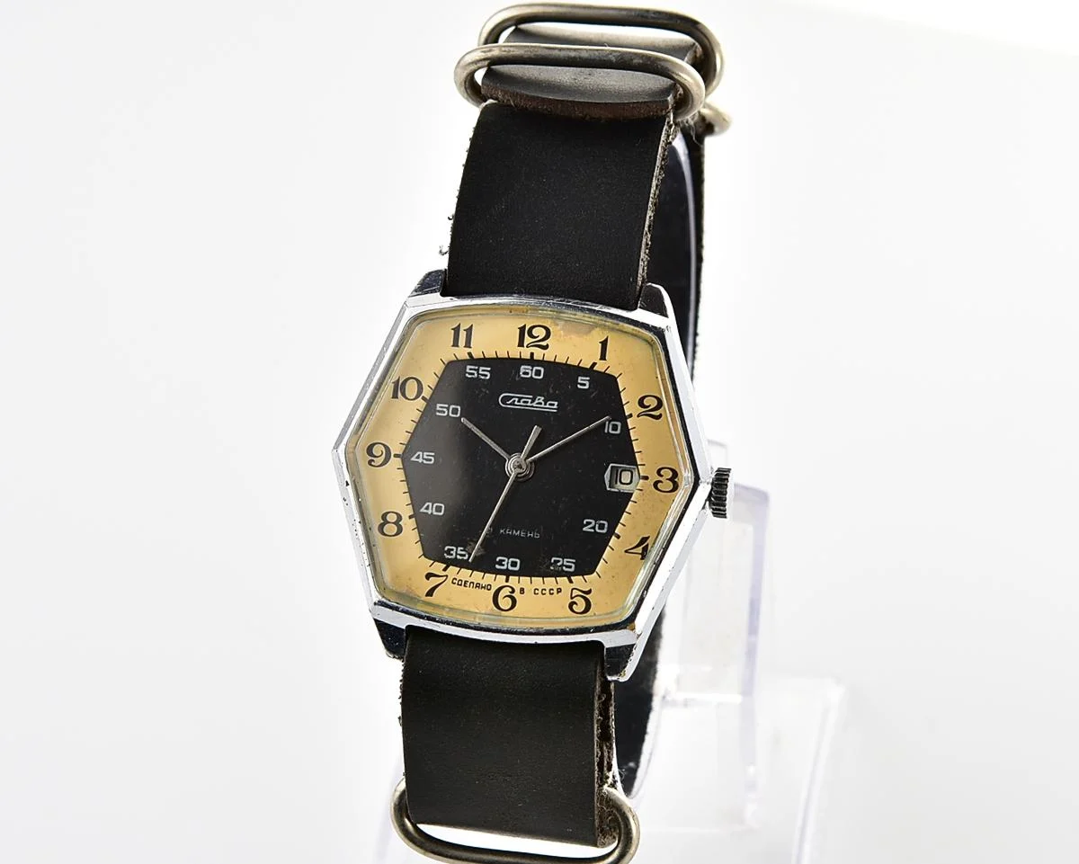 Hexagonal Slava Soviet mechanical vintage watch