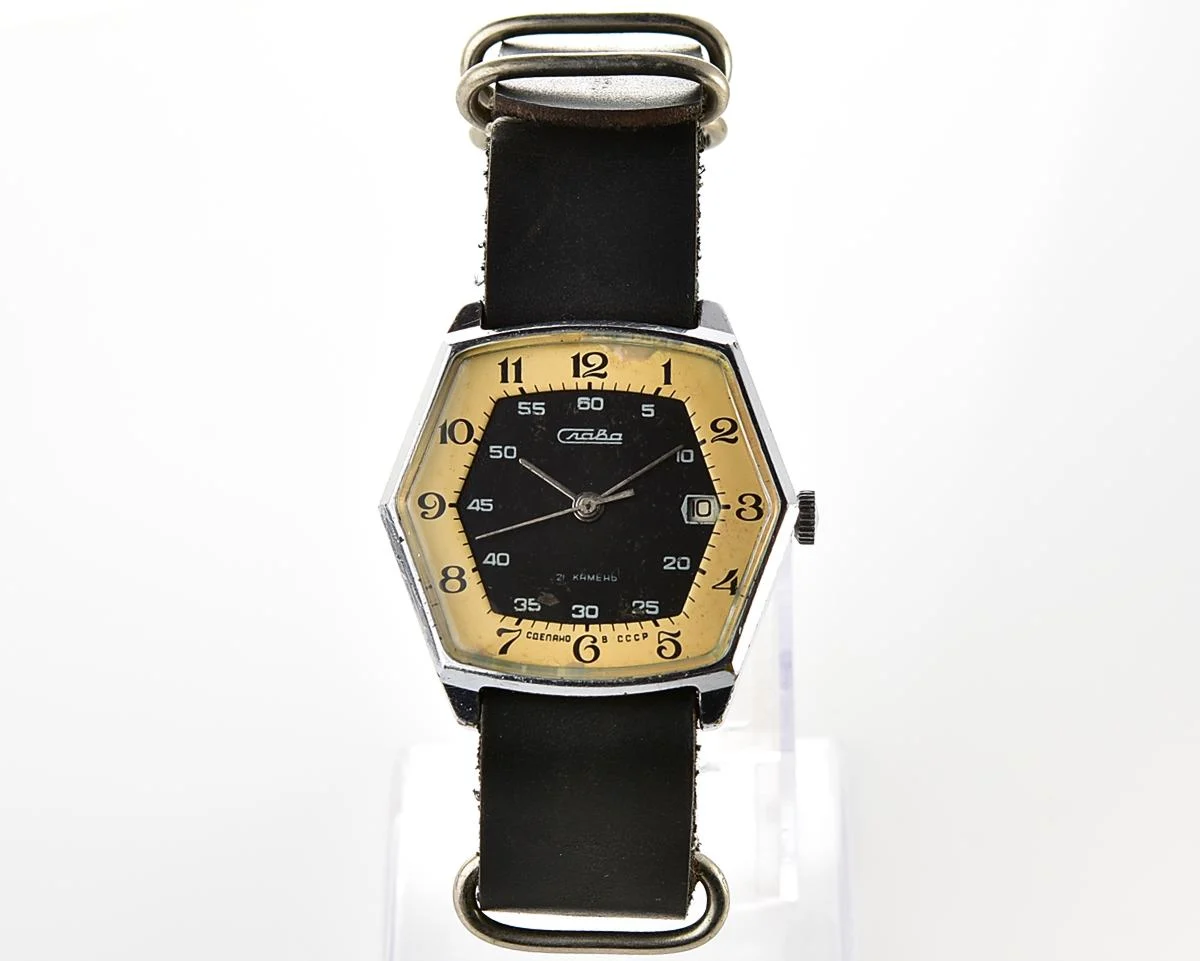 Hexagonal Slava Soviet mechanical vintage watch
