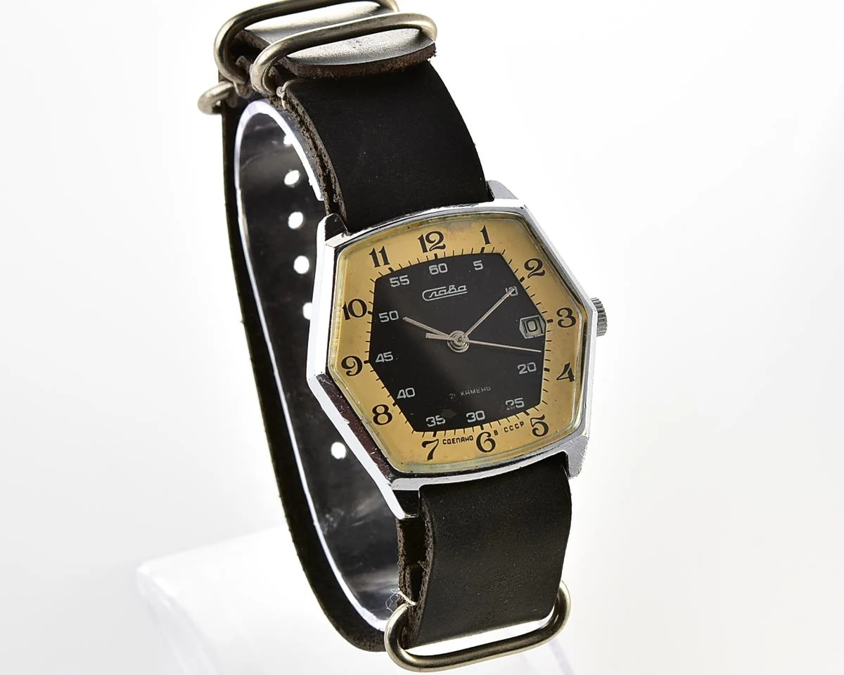 Hexagonal Slava Soviet mechanical vintage watch