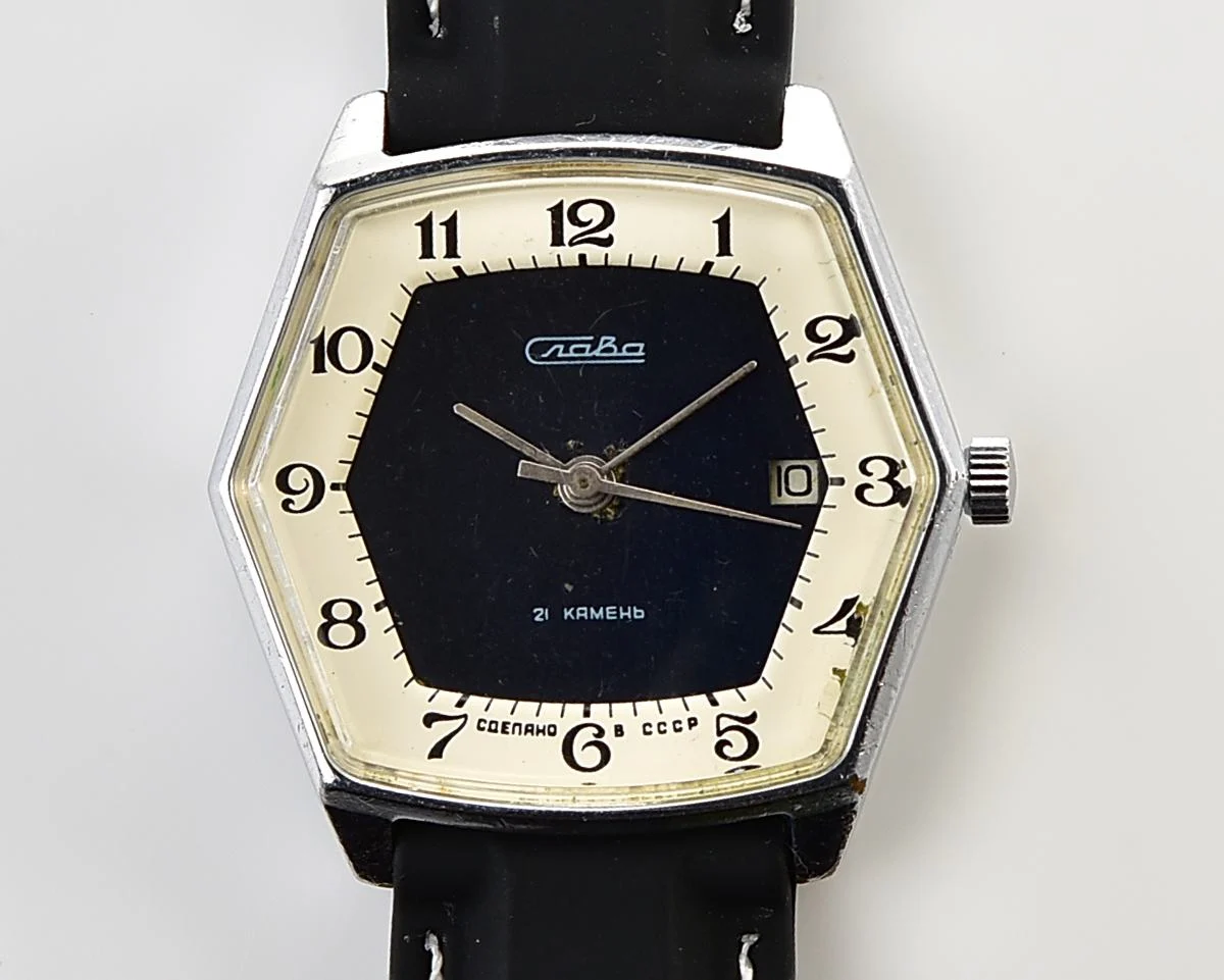 Hexagonal Slava Soviet mechanical vintage watch
