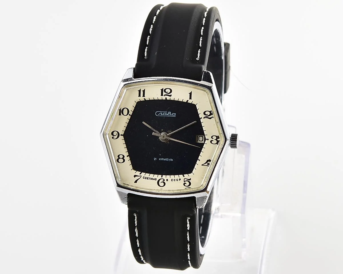 Hexagonal Slava Soviet mechanical vintage watch