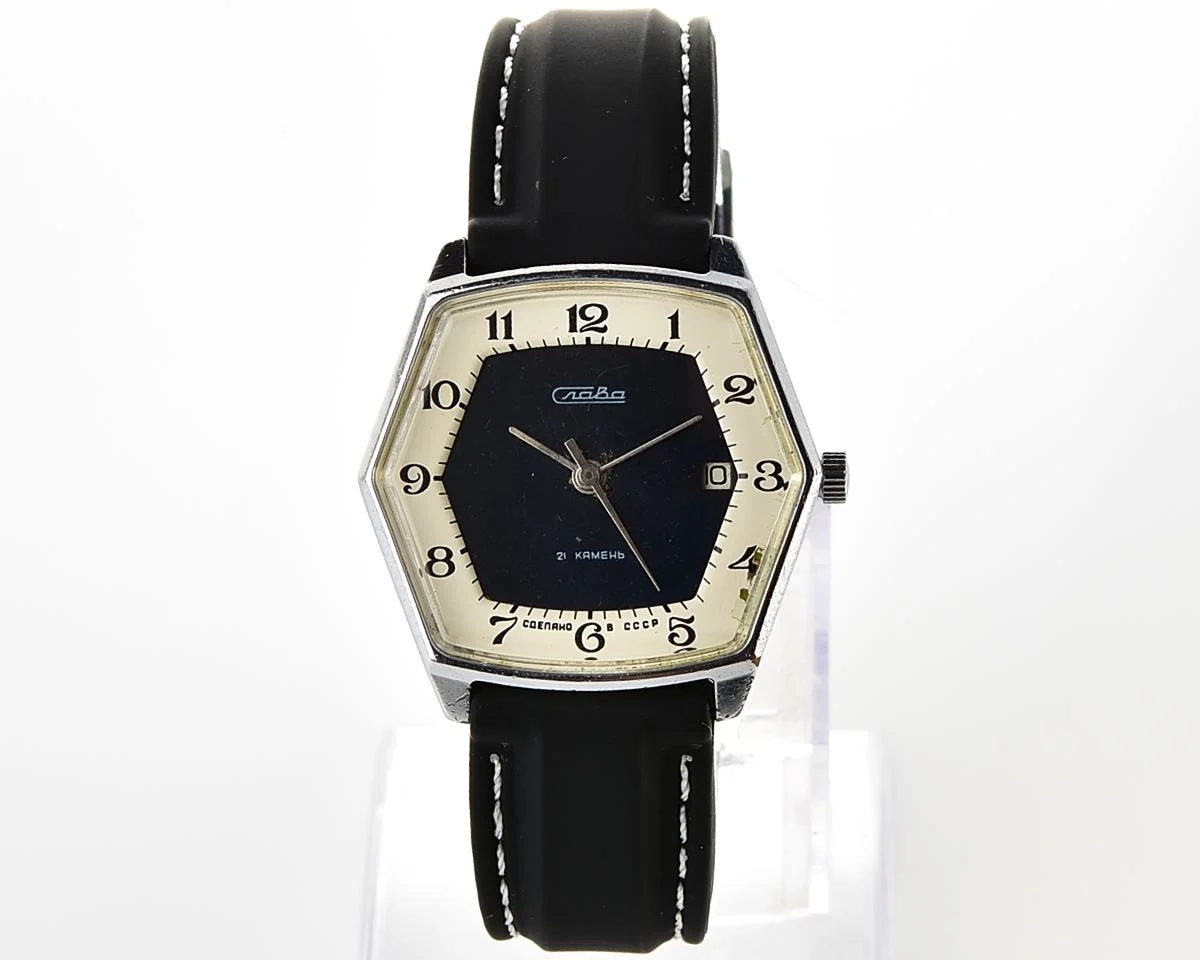 Hexagonal Slava Soviet mechanical vintage watch