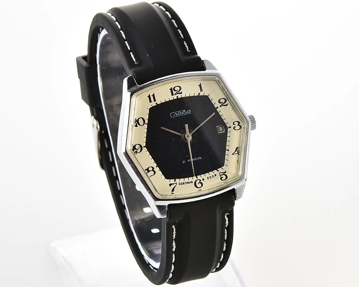 Hexagonal Slava Soviet mechanical vintage watch