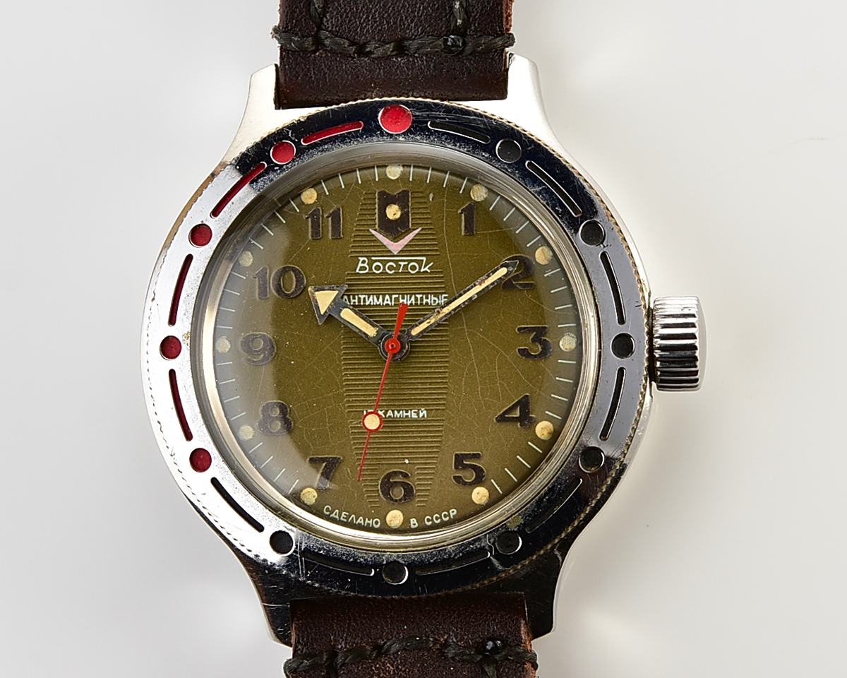 Vostok Amphibia mechanical watch with leather strap