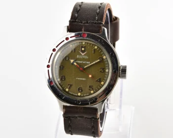 Vostok Amphibia mechanical watch with leather strap